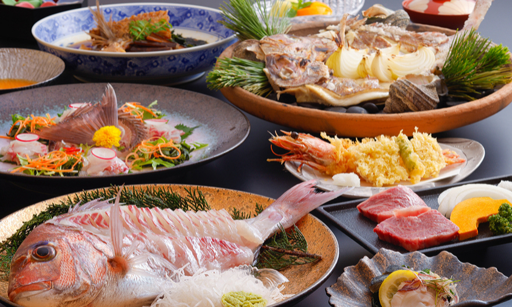 画像:鯛活造りと淡路牛コース